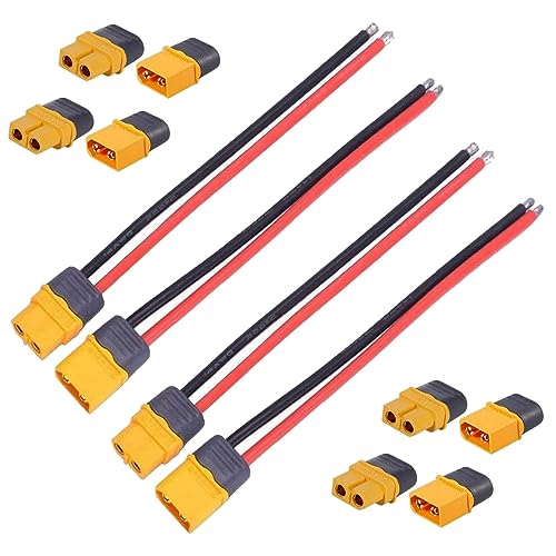 GTIWUNG 2 Paar XT60H Stecker mit Kabel 15cm 12AWG Silikon Draht, 4 Paar XT60H Batterie Anschlüsse, XT60-H Mantelgehäuse Stecker, XT-60 Männlich Weiblich Stecker Buchse mit für RC Lipo Akku, Gelb von GTIWUNG