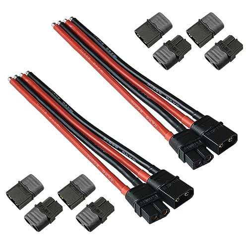 GTIWUNG 2 Paar XT60H Stecker mit Kabel 15cm 12AWG Silikon Draht, 4 Paar XT60H Batterie Anschlüsse, XT60-H Mantelgehäuse Stecker, XT-60 Männlich Weiblich Stecker Buchse mit für RC Lipo Akku, Schwarz von GTIWUNG