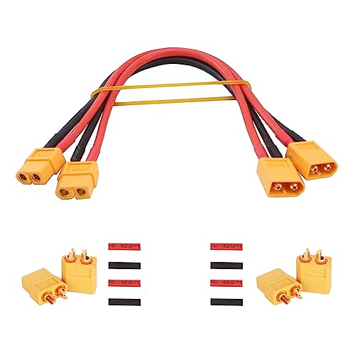 GTIWUNG 2 Stück XT60 Stecker auf XT60 Buchse mit 30cm 14AWG Silikon Draht, XT-60 Verlängerungskabel, 2 Paar XT-60 Männlich Weiblich Stecker Buchse mit Wärmeschrumpf für RC Lipo Akku FPV Drone von GTIWUNG