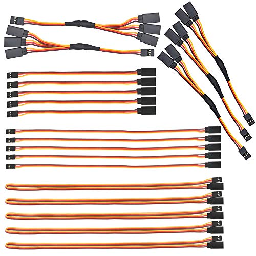 GTIWUNG 20 Stück JR Style Servoverlängerung 22AWG 60 Kerne,10cm 15cm 30cm Servokabel 3Pin Verlängerungskabel, Servokabelbaum, RC 1 bis 2 Y Kabelbaum, RC 1 bis 3 Servosplitterkabel von GTIWUNG