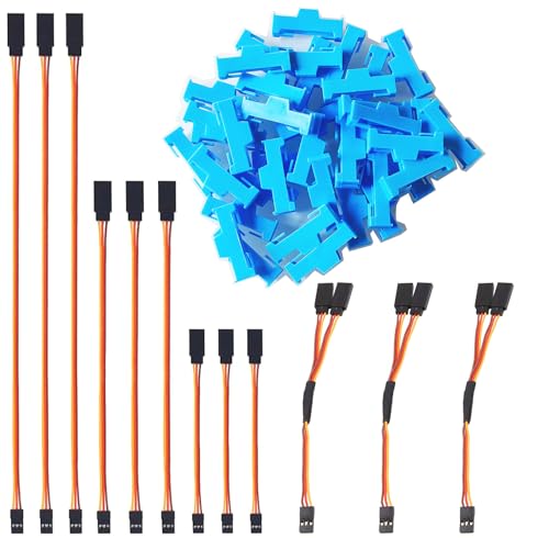 GTIWUNG 40 Stück Seitliche Schnallenclip Blau, Servo-Verlängerungskabel Schnallenclip, Servo Clip Sicherung Clip Kabelschnallenclip, für Servokabel Stecksystem + 12 Stück RC Servo Verlängerungskabel von GTIWUNG