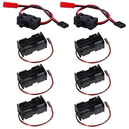 GTIWUNG 6 x Batteriehalter aus Kunststoff, Empfängergehäuse, 4AA-Batterieeinsätze 6V mit 2-poligem JST-Stecker + 2 x EIN-/Ausschalten des RC Car RX-Empfängers mit JST-Anschluss für 1/10 1/8 Truck von GTIWUNG