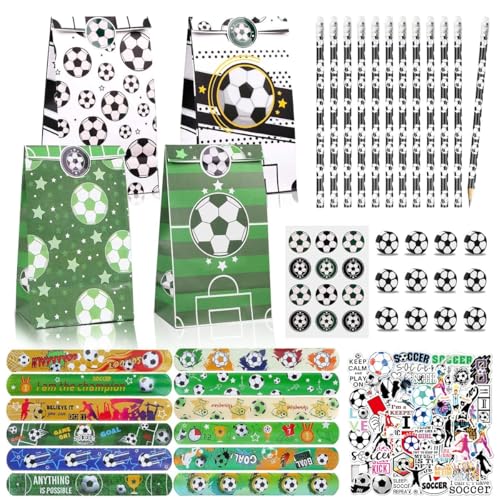 98 Stück Fussball Mitgebsel Kindergeburtstag Jungen, Fußball Party Mitgebsel Kinder mit Papiertüten, Bleistifte, Radiergummi, Schnapparmband und Aufkleber, Fussball Give Aways Kindergeburtstag 98 Stück Fussball Mitgebsel Kindergeburtstag Jungen, Fußball Party Mitgebsel Kinder mit Papiertüten, Bleistifte, Radiergummi, Schnapparmband und Aufkleber, Fussball Give Aways Kindergeburtstag von GTJEOI