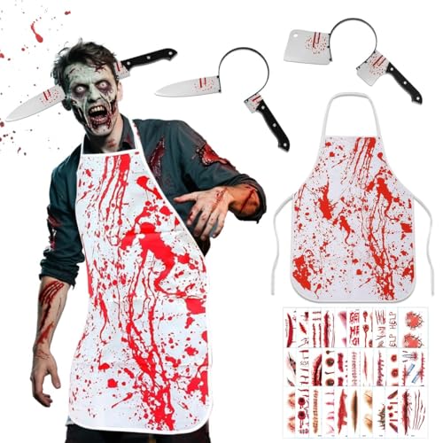 GTJEOI Metzger Kostüm Halloween, Metzger Schürze Halloween mit halloween Horror Haarreif und Zombie Scars Tattoo, Blutige Schürze, Horror Blutige Kostüme für Hallo-ween Karneval Cosplay Party GTJEOI Metzger Kostüm Halloween, Metzger Schürze Halloween mit halloween Horror Haarreif und Zombie Scars Tattoo, Blutige Schürze, Horror Blutige Kostüme für Hallo-ween Karneval Cosplay Party von GTJEOI