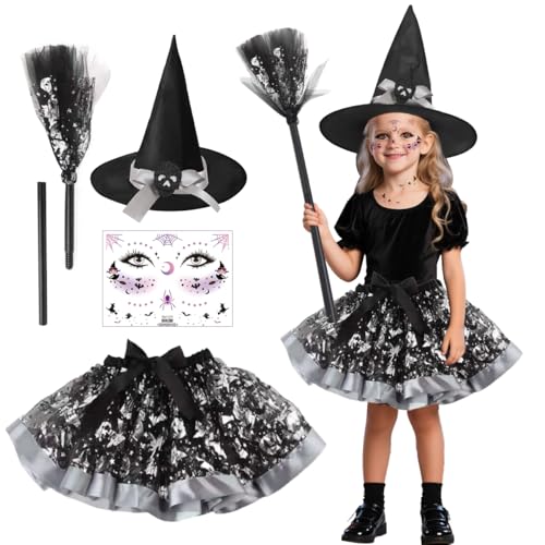 Hexenkostüm Mädchen, Halloween Hexenrock Kinder, Hexe Tutu Rock mit Hexenhut, Hexenbesen und Gesichtstattoos, Halloween Hexenkleid Mädchen, Hexe Kostüm Kinder für Hallowee-n Karneval Mottoparty Hexenkostüm Mädchen, Halloween Hexenrock Kinder, Hexe Tutu Rock mit Hexenhut, Hexenbesen und Gesichtstattoos, Halloween Hexenkleid Mädchen, Hexe Kostüm Kinder für Hallowee-n Karneval Mottoparty von GTJEOI