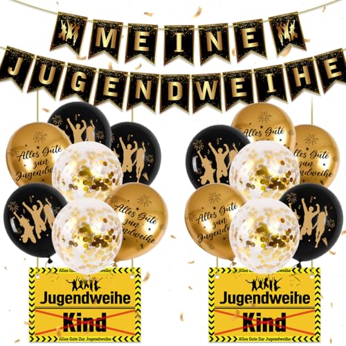 Jugendweihe Deko, Jugendweihe 2025 Deko Schwarz Gold Junge Mädchen, Alles Gute zur Jugendweihe Luftballons mit Schild zur Jugendweihe, Meine Jugendweihe Banner, Gastgeschenke Jugendweihe Jugendweihe Deko, Jugendweihe 2025 Deko Schwarz Gold Junge Mädchen, Alles Gute zur Jugendweihe Luftballons mit Schild zur Jugendweihe, Meine Jugendweihe Banner, Gastgeschenke Jugendweihe von GTJEOI