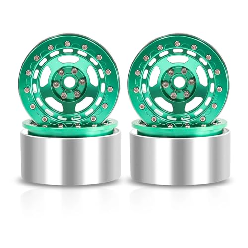 Für Axial Für SCX10 Für Wraith Für Capra Für RR10 RBX10 Für Traxxas Für TRX4 D90 1/10 4 Stücke Metall 2,2 "Beadlock Rad Felge Rad Hub RC Zubehör(Green) von GTVNPOA