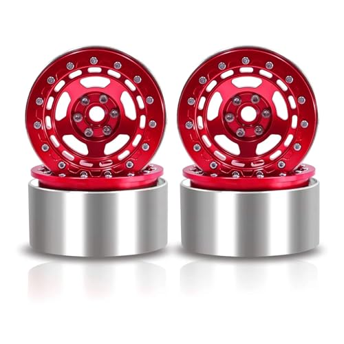 Für Axial Für SCX10 Für Wraith Für Capra Für RR10 RBX10 Für Traxxas Für TRX4 D90 1/10 4 Stücke Metall 2,2 "Beadlock Rad Felge Rad Hub RC Zubehör(Red) von GTVNPOA