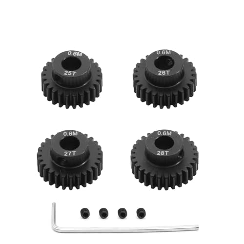 GTVNPOA Für HSP 1/10 4 Stücke 0,6 M 5mm 17T 18T 20T 21T 23T 24T 25T 26T 27T 28T Ritzel Getriebe Moter Gear Set RC Auto Upgrade Teile Zubehör RC Zubehör(25T 26T 27T 28T) von GTVNPOA