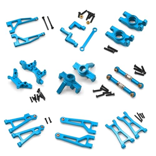 GTVNPOA Für MJX Für H16 16207 16208 16209 16210 1/16 Metall Suspension Arm Lenkung Tasse Verknüpfung Schock Turm Kit Upgrade Teile Kit RC Zubehör(Blue) von GTVNPOA