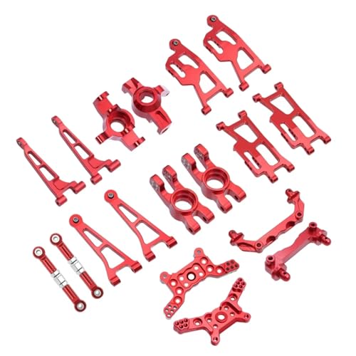 GTVNPOA Für MJX Für Hyper Go Für 14210 14209 1/14 Lenkung Tasse Oberen Und Unteren Für Schwinge Arm Kit Schock Turm Halterung Körper Säule Metall Upgrade Teile RC Zubehör(Red,Size2) von GTVNPOA