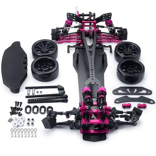 Für Sakura Für D5 1/10 Metall Carbon Faser Kunststoff Rahmen Kit Rad Felgen Stoßdämpfer RC Fernbedienung Drift Auto Teile RC Zubehör(Purple) von GTVNPOA