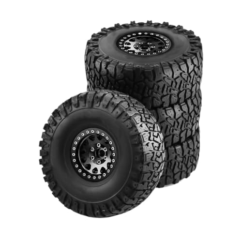 GTVNPOA RC Reifen Set Naben Für Axial Für SCX10 Für RR10 Für AX10 Für Wraith 90048 90018 Für KM2 Für 1/10 RC Für Rock Crawler Gummi Reifen Beadlock Rad Felgen 4PCS(Black) von GTVNPOA