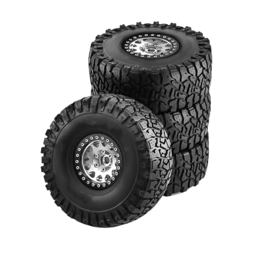 GTVNPOA RC Reifen Set Naben Für Axial Für SCX10 Für RR10 Für AX10 Für Wraith 90048 90018 Für KM2 Für 1/10 RC Für Rock Crawler Gummi Reifen Beadlock Rad Felgen 4PCS(Silver) von GTVNPOA