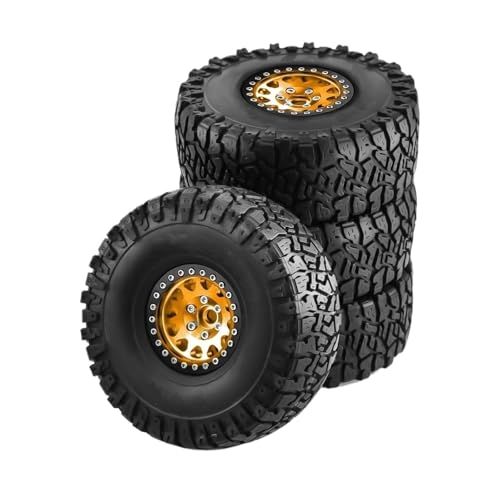 GTVNPOA RC Reifen Set Naben Für Axial Für SCX10 Für RR10 Für AX10 Für Wraith 90048 90018 Für KM2 Für 1/10 RC Für Rock Crawler Gummi Reifen Beadlock Rad Felgen 4PCS(Yellow) von GTVNPOA