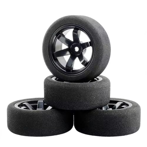 GTVNPOA RC Reifen Set Naben Für HSP Für HPI 1/10 Skala Schwamm Reifen Und Felgen Mit 3mm Offset Und 12mm Hex RC On-Road Für Racing Auto Spielzeug Zubehör(Black) von GTVNPOA