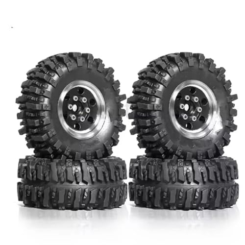 GTVNPOA RC Reifen Set Naben Für TRX4M Für SCX24 Für AX24 Für FCX24 Upgrade Teile Zubehör 4 Stücke 55mm 1,0 "Metall Beadlock Rad Reifen Set Für 1/18 1/24 RC Crawler Auto(Black) von GTVNPOA