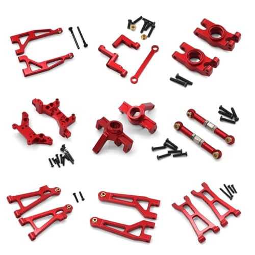 GTVNPOA RC Zubehör Für MJX H16 16207 16208 16209 16210 1/16 Metall Suspension Arm Lenkung Tasse Link Rod Shock Tower Set RC Auto Upgrade Teile Kit(Red) von GTVNPOA