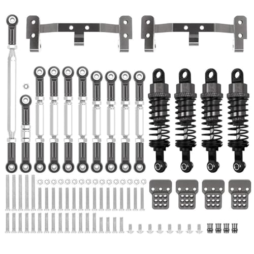 GTVNPOA RC Zubehör Für WPL C14 C24 1/16 RC Auto Upgrades Teile Zubehör Metall Für Chassis Link Stange Zugstange Halterung Stoßdämpfer Sets(Grey) von GTVNPOA