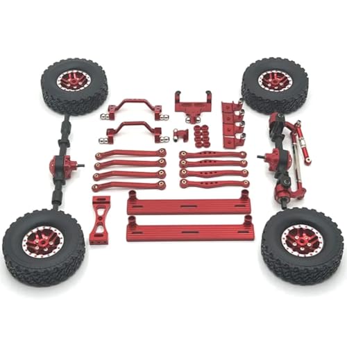 GTVNPOA RC Zubehör Für WPL C64 C64-1 1/16 RC Auto Metall Vorder- Und Hinterachse Für Chassis Link Stange Zugstange Montieren Seite Pedal Reifen Set Upgrade Teile Zubehör(Red) von GTVNPOA