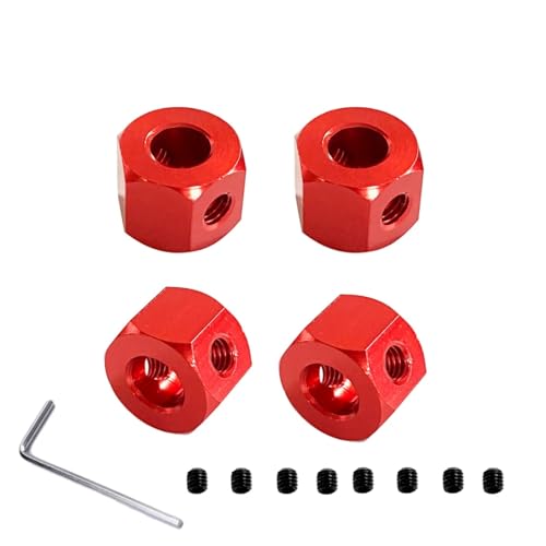 GTVNPOA RC Zubehör Für WPL D12 C14 C24 B14 B16 B36 Für MN D90 D91 4 Stücke 5mm Bis 12mm Metall Combiner Radnabe Hex Adapter RC Auto Upgrade Teile Zubehör(Red) von GTVNPOA