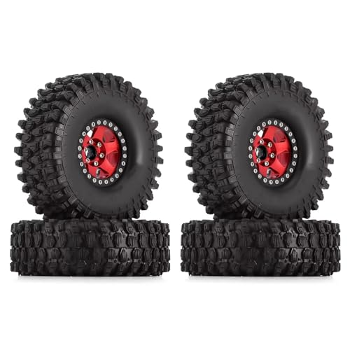 RC Reifen Set Naben Für TRX4 Für Axial Für SCX10 90046 Für Redcat Für Gen8 4PCS 1,9 "Gummi Reifen & Beadlock Rad Felgen 120 * 42mm Für 1:10 RC Für Rock Crawler Auto(YQT1901-14RD) von GTVNPOA