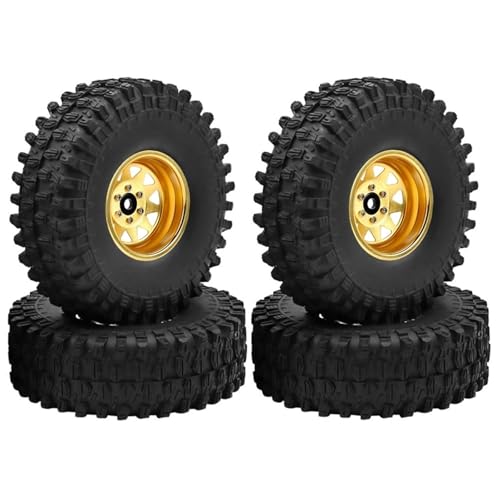 RC Reifen Set Naben Für Traxxas Für TRX4 Für Axial Für SCX10 1/10 RC 120 Mm Deep Dish Negativ Offset 8,9 Mm Metall 1,9 Zoll Beadlock Felgennabe Reifen(Yellow) von GTVNPOA