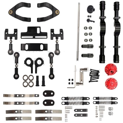 RC Zubehör Für WPL D12 Metall-Hinterachssatz Stoßdämpfer Vorne Und Hinten, Blattfedern, Lenkbecher, Oberer Und Unterer Schwingarm, Schieber, Antriebswellensatz, Upgrade-RC-Autoteile(Black,Set 1) von GTVNPOA