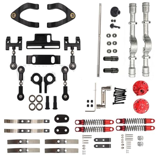 RC Zubehör Für WPL D12 Metall-Hinterachssatz Stoßdämpfer Vorne Und Hinten, Blattfedern, Lenkbecher, Oberer Und Unterer Schwingarm, Schieber, Antriebswellensatz, Upgrade-RC-Autoteile(Black,Set 2) von GTVNPOA