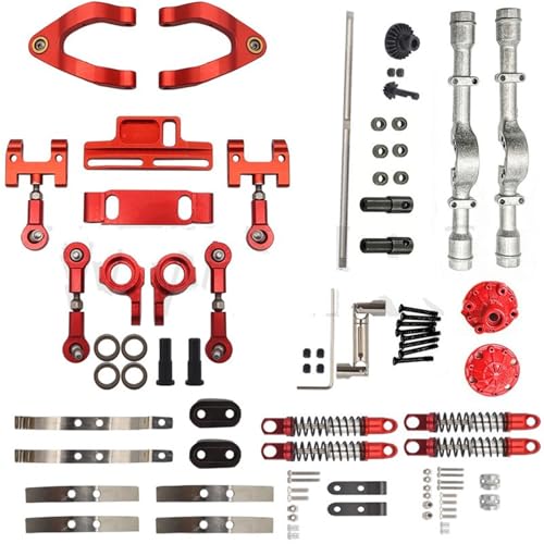 RC Zubehör Für WPL D12 Metall-Hinterachssatz Stoßdämpfer Vorne Und Hinten, Blattfedern, Lenkbecher, Oberer Und Unterer Schwingarm, Schieber, Antriebswellensatz, Upgrade-RC-Autoteile(Red,Set 1) von GTVNPOA