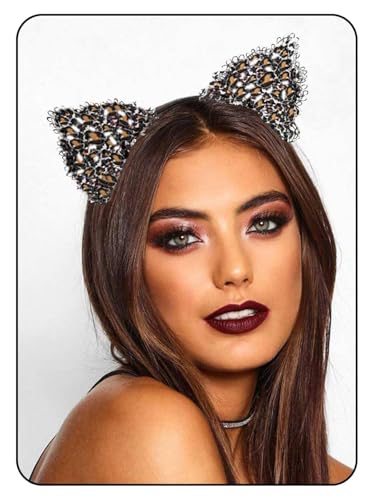 Cat Ears, Katzen Ohren, Katzenohren Haarreif mit Spitze, Katzenohren Halloween, Katzenohren Haarreif Erwachsene, Katzenohren, Katzen Ohren Damen, Karneval Party Maskerade Cosplay (Leopardenmuster) von GTYARYUA