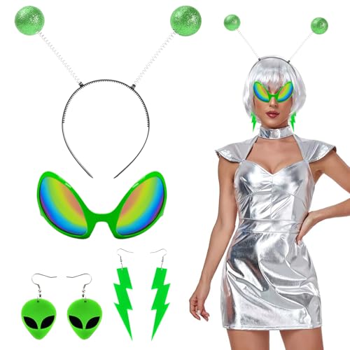 GTYARYUA Alien Kostüm Set, Alien Kostüm Accessoires, Alien Cosplay Kostümzubehör, Alien Haarreif+Alien Brille+Alien Ohrringe, Alien Kostümzubehör für Karneval, Thema Party, Cosplay von GTYARYUA