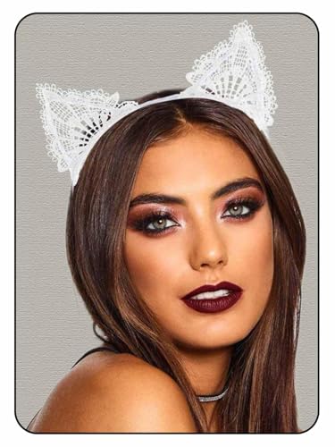 GTYARYUA Cat Ears, Katzen Ohren, Katzenohren Haarreif mit Spitze, Katzenohren Halloween, Katzenohren Haarreif Erwachsene, Katzenohren, Katzen Ohren Damen, Karneval Party Maskerade Cosplay (Weiß) von GTYARYUA