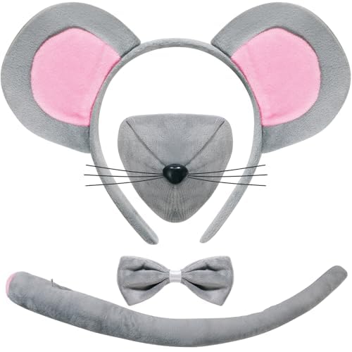 GTYARYUA Rat Costume, Ratten Kostüm, Maus Haarbänder Nase Fliege Schwanz Tier Kostüm Zubehör, Mäuseohren Haarreif, Maus Kostüm Set, Tier Kostüm Set, für Kinder Cosplay Karneval Party Supplies (A) von GTYARYUA