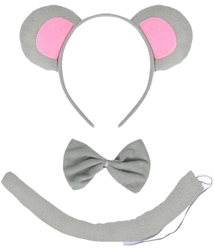 GTYARYUA Rat Costume, Ratten Kostüm, Ohren Stirnband Schwanz Fliege Tier Verkleidung Set, Mäuseohren Haarreif, Maus Kostüm Set, Tier Kostüm Set, für Kinder Cosplay Karneval Party Supplies (B) von GTYARYUA