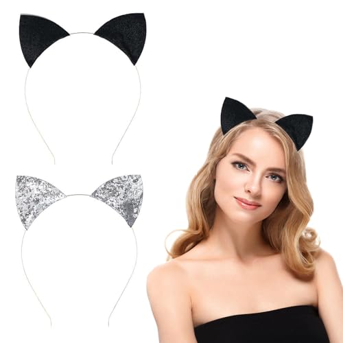 Katzenohren Haarreif, 2 PCS Cat Ears, Glitzer Katze Ohren, Katzenohren Haarreif Kinder, Katzen Ohren Damen, Catwoman Ohren, Black Cat Ears, Katzen Ohren, für Cosplay Karneval Kostüm Party (A) von GTYARYUA