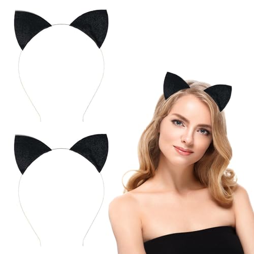 Katzenohren Haarreif, 2 PCS Cat Ears, Glitzer Katze Ohren, Katzenohren Haarreif Kinder, Katzen Ohren Damen, Catwoman Ohren, Black Cat Ears, Katzen Ohren, für Cosplay Karneval Kostüm Party (B) von GTYARYUA