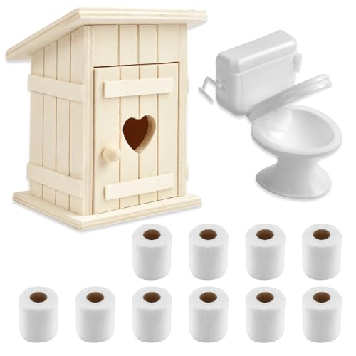 Miniatur Puppenhaus Zubehör, 3 PCS Wichtel Zubehör, Puppenhaus Badezimmer Zubehör, Miniatur Zubehör Badezimmer, 1:12 Miniatur Toilettenhäuschen, Toilette und Toilettenpapier von GTYARYUA