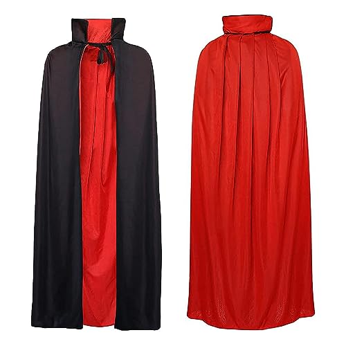 Vampir Umhang 140CM, Halloween Reversible Vampir Kostüm Umhang, Unisex Frauen und Männer für Cosplay Kostüm Halloween Party (Schwarz ＆ Rot) von GTYYBH