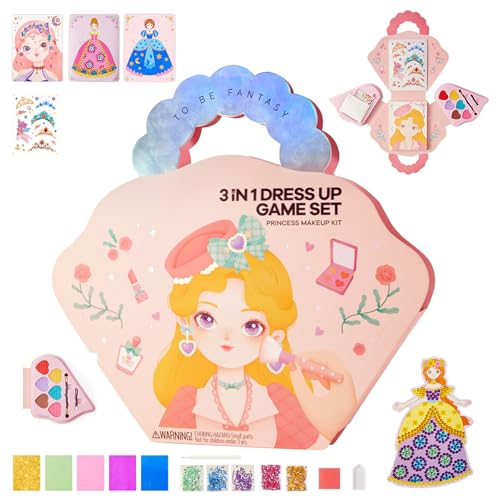 3 In 1 Basteln Mädchen, Anziehspiel Make Up Set, Folienkunst & Diamond Kunst Painting Bücher, Make-Up-Spiel Geschenke Für Mädchen, DIY Prinzessin Kreativ Set Für Kinder Ab 6 7 8 9 10 11 12 Jahre (A) von GUAHKUN