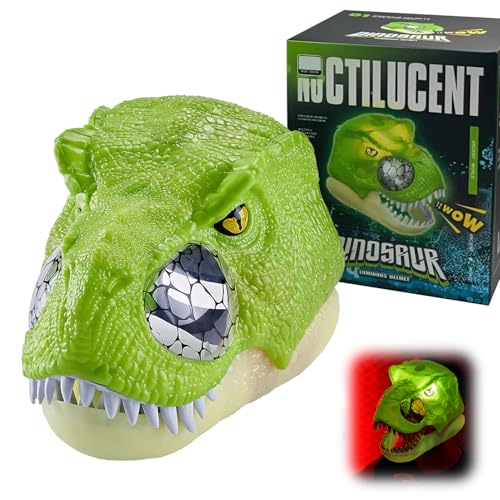 GUAHKUN Dino Maske Mit Beweglichem Kiefer, 3D Leuchtende Dinosaurier Maske Mit Sound, Halloween Maske Für Kinder Und Erwachsene, Realistische Scream Maske Für Halloween Cosplay Party Geschenk von GUAHKUN