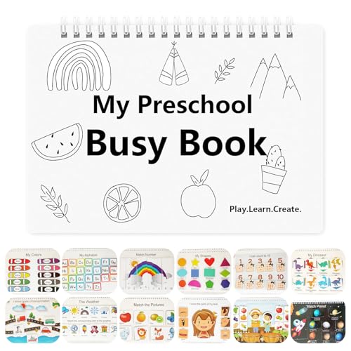 GUAHKUN My Preschool Busy Book, Busy Book für 2-4 Jährige, Lernspielzeug mit Klett Sticker Funktion, Premium Vorschul Lernaktivitäten, Lernspielzeug mit 12 Spannenden Themen, Schulbedarf von GUAHKUN