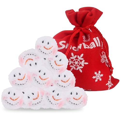 GUAHKUN Plüsch Schneebälle, 10 Stück Weihnachtsschneebälle mit Gesichtern, Schneebälle für den Innenbereich mit Taschenset, Chneespielzeugbälle für Kinder, Niedliche Schneebälle, Partyspiel (A) von GUAHKUN