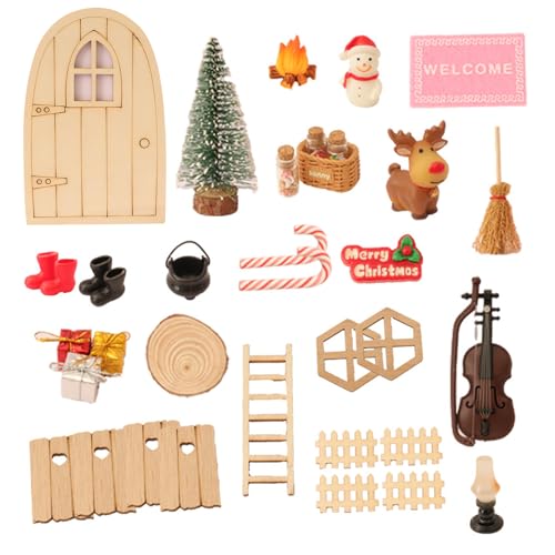 GUAHKUN Wichteltür Set, Wichtel Zubehör Weihnachten, Miniatur Weihnachten Wichteltür, Wichtel Haus, Wichtelzubehör für Weihnachtsdeko, Geschenke für Mädchen Jungen (A) von GUAHKUN