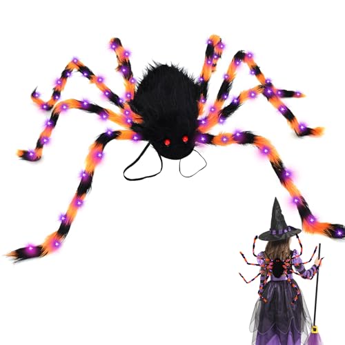 Halloween Spinnenrucksack Für Erwachsene, Bunte Spinne, 2024 Halloween Spinne Rucksack Mit Flexibel 8 Beinen, Horror Plüsch Spinnendekoration, Kostümzubehör, Spinnenrequisiten Mit Elastischen Riemen von GUAHKUN