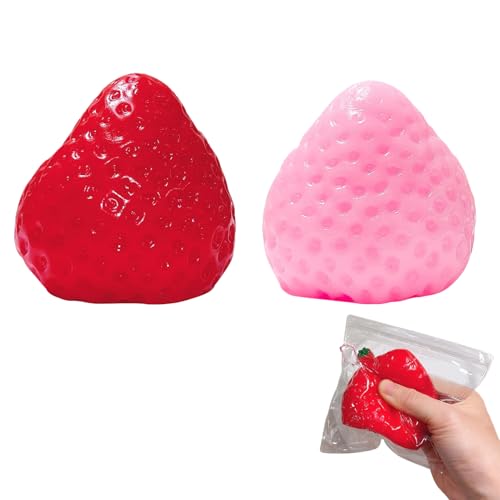 Strawberry Squeeze Toy, 2Stück Squishy Fidget Toys Erdbeer Squeeze Spielzeug, Anti Stress Bälle Kindergeburtstag Gastgeschenke, Anti Stress Spielzeug Für Kinder Erwachsene, Stress Spielzeug (A) von GUAHKUN