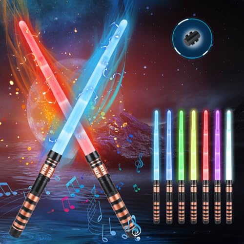 GUBOOM 2 Stück Lichtschwert für Kinder, 2 In 1 Laserschwert Kinder mit Steckverbinder, 7 Farben Changeable Lichtschwert mit Soundeffekten, Einziehbares LED Lichtschwert, Lightsaber Spielzeug von GUBOOM