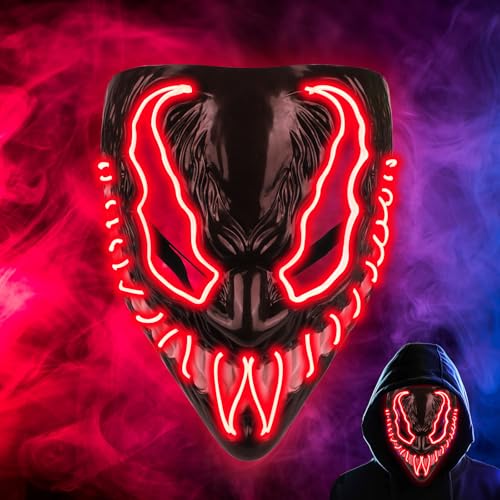 GUBOOM LED Halloween Maske, Leuchtende Maske - Mehrere Leuchtmodi, Horror Maske für Halloween, Fasching, Karneval, Leuchtende Maske für Kinder Erwachsene, Halloween Party Cosplay Kostüm (Rot) von GUBOOM