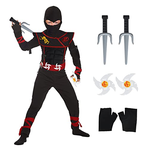 GUBOOM Ninja Kostüm Kinder, Ninja-Kleidungsset für Kinder, Halloween-Ninja-Kostüm, Muskelanzug Samurai Ninja, Geeignet für Kinder von 4 bis 9 Jahren (L) von GUBOOM