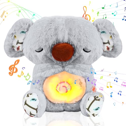 GUBOOM Schlummer Otter, Schlummer Koala Kuscheltier, Schlummer Otter mit Herzschlag, Schlummer Otter Kuscheltier, Kuscheltier Otter, Schlummer Otter mit Atembewegung Und Musik für Baby (Grau) von GUBOOM